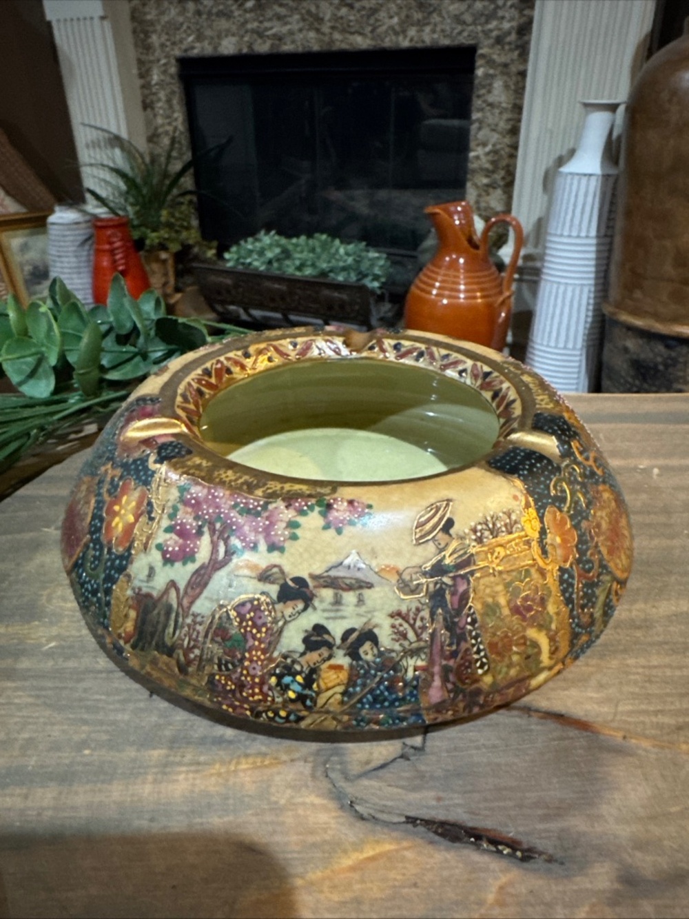 Vtg 1960’s Porcelain Satsuma Ceramic Ashtray Gold Floral Japan